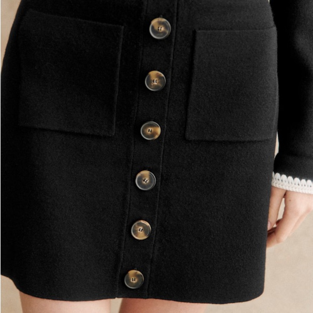 Sezane Louisa Black Button-Front Skirt, M